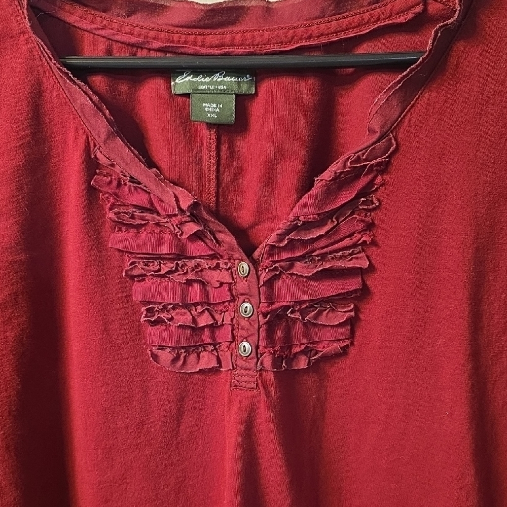 Eddie Bauer Deep Red Blouse with Ruffle Accents - Picture 3 of 4